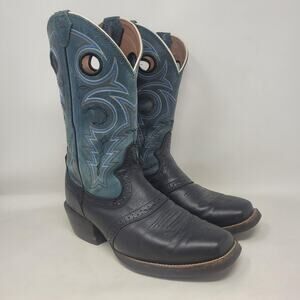 Justin Boots Mens 8.5D Blue Black Leather Western Cowboy Square Toe Work SV2522